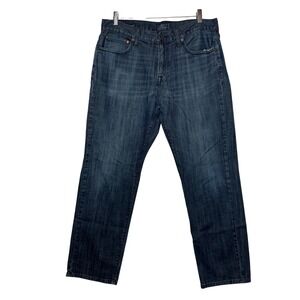 Lucky Brand 221 Straight Men Jeans Dark‎ Wash Blue Cotton Stretch W34 L30